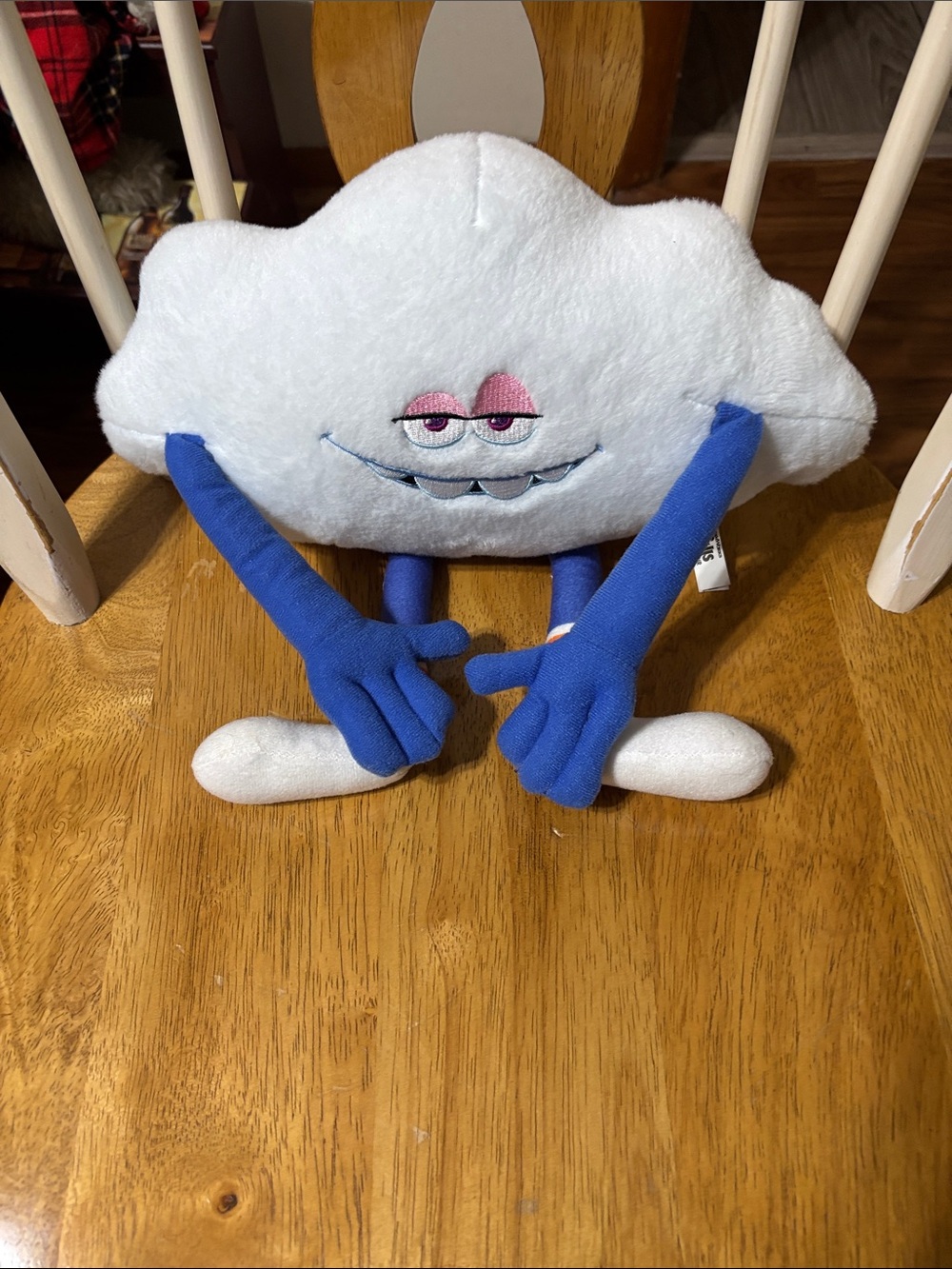 Whimsical White Troll Stuffed Doll with Blue Arms